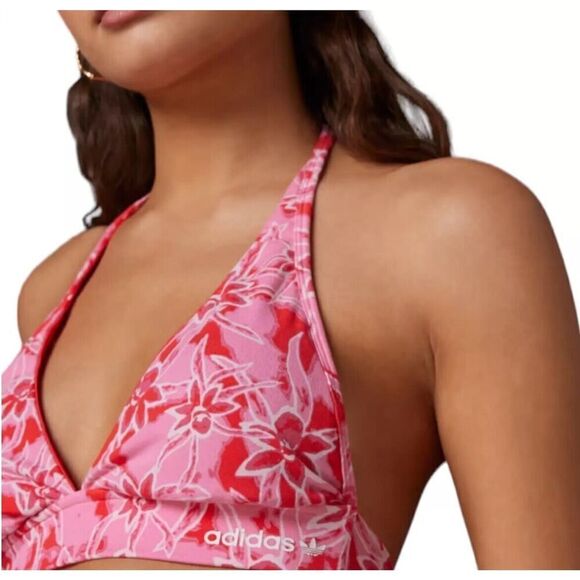 Adidas AOP Island Club Bralette Pink Floral Fabric Top Summer Deadstock NWT XS - Picture 5 of 10